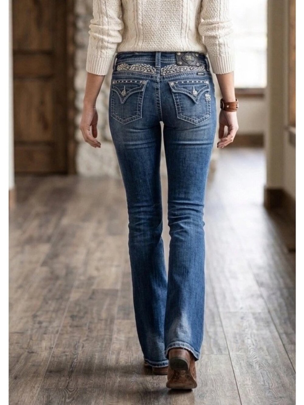 Miss Me Bootcut Jeans Low Rise Women Size 29 Rhinestone 30" inseam  JP5011-3